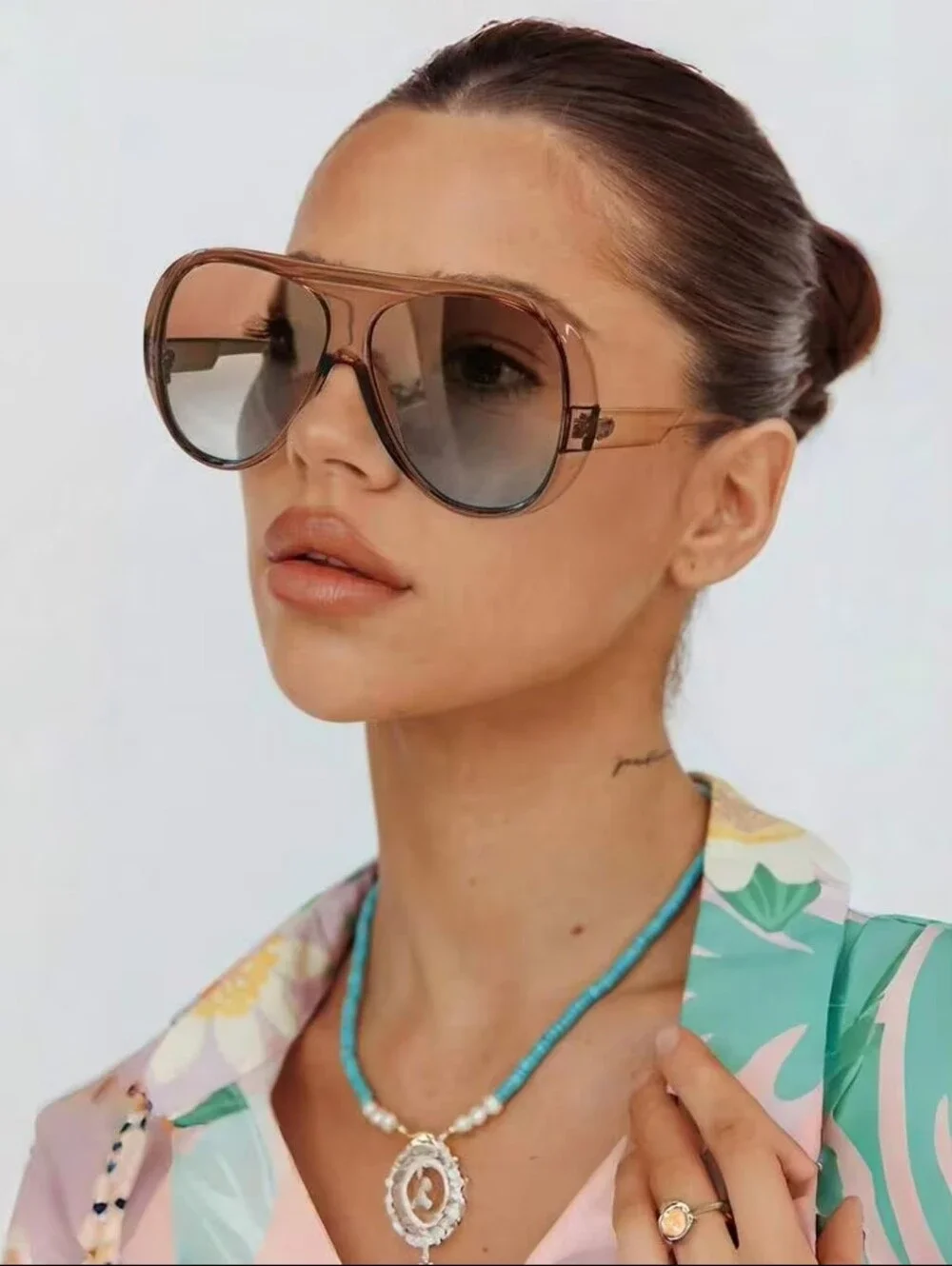 Aviator Gradient Lens Women's Sunglasses - Brown Frame, Blue Fade Lenses